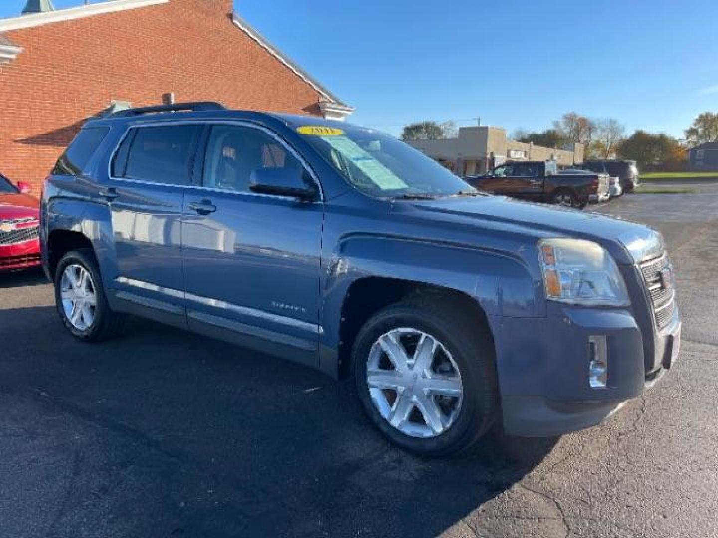 2011 Steel Blue Metallic /Jet Black Cloth Interior GMC Terrain SLE2 FWD (2CTALSEC6B6) with an 2.4L L4 DOHC 16V engine, 6-Speed Automatic transmission, located at 880 E. National Road, Vandalia, OH, 45377, (937) 908-9800, 39.891918, -84.183594 - Photo#0